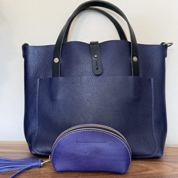 GoForthGoods GFG Small Avery Violet w/ black handles leather tote crossbody EUC - Picture 13 of 13